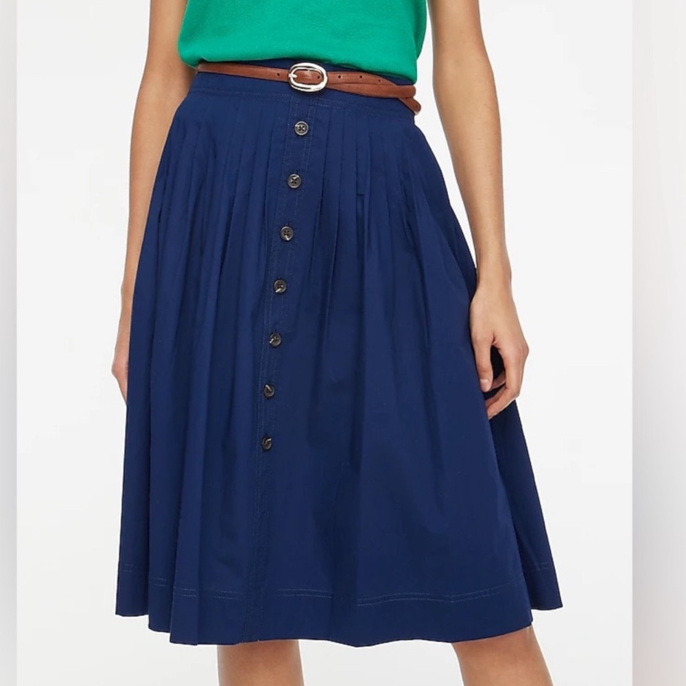 J. Crew Factory Navy Blue Midi Skirt with Front Buttons